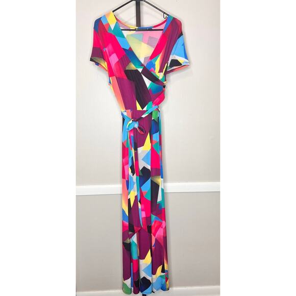NY&C Geometric Print V-Neck Waist-Tie Maxi Dress NEW Size 1X - Picture 4 of 8